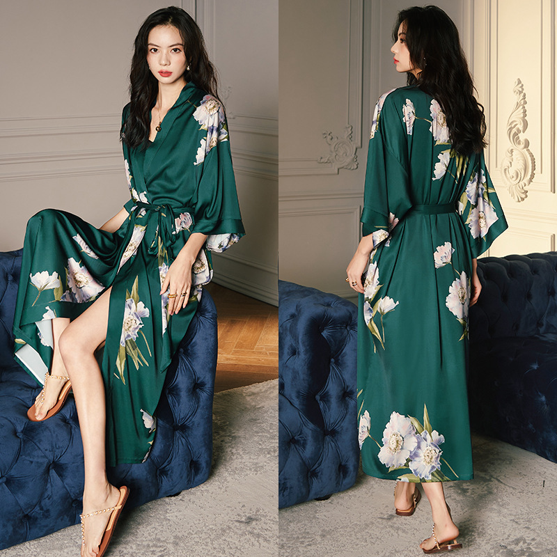 Satin Sleepwear Women Summer Luxury 3/4 Sleeve Nightgown Bathrobe Plus Size - Picture 10 of 52