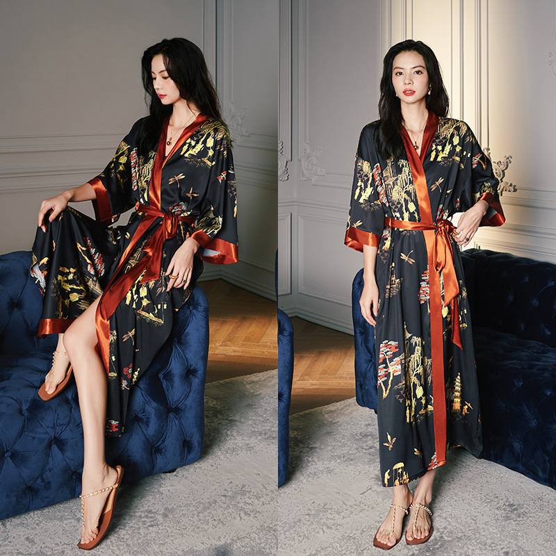 Satin Sleepwear Women Summer Luxury 3/4 Sleeve Nightgown Bathrobe Plus Size - Picture 11 of 52