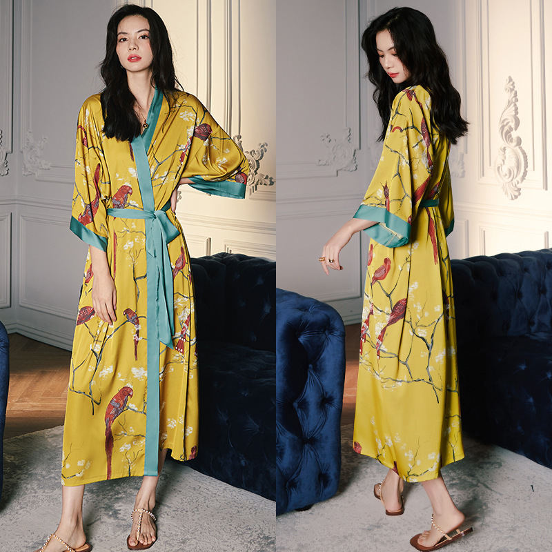 Satin Sleepwear Women Summer Luxury 3/4 Sleeve Nightgown Bathrobe Plus Size - Picture 13 of 52