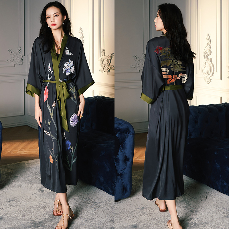 Satin Sleepwear Women Summer Luxury 3/4 Sleeve Nightgown Bathrobe Plus Size - Picture 14 of 52