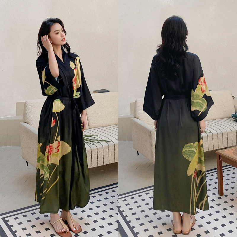 Satin Sleepwear Women Summer Luxury 3/4 Sleeve Nightgown Bathrobe Plus Size - Picture 15 of 52