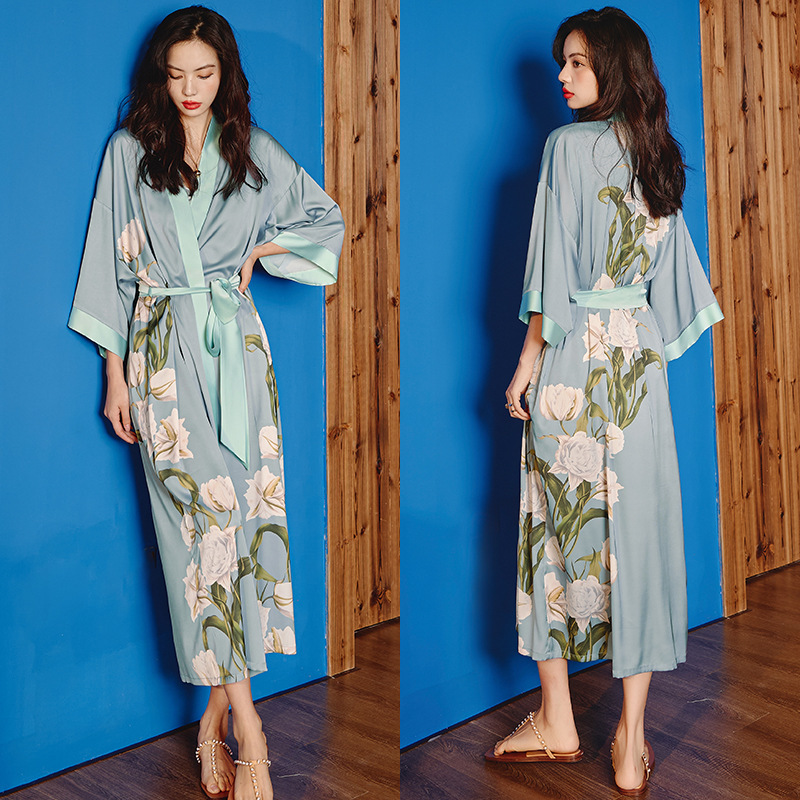 Satin Sleepwear Women Summer Luxury 3/4 Sleeve Nightgown Bathrobe Plus Size - Picture 16 of 52