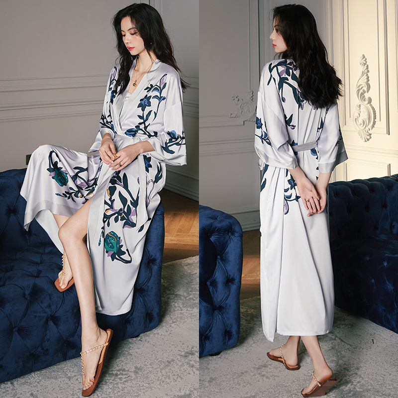 Satin Sleepwear Women Summer Luxury 3/4 Sleeve Nightgown Bathrobe Plus Size - Picture 17 of 52