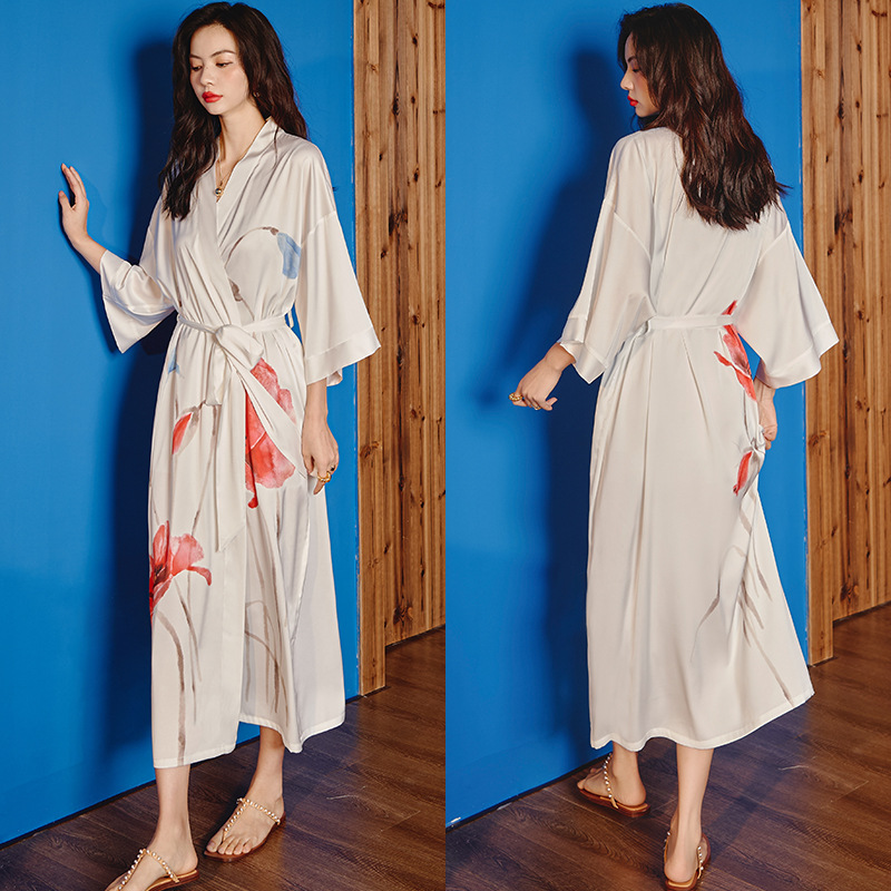 Satin Sleepwear Women Summer Luxury 3/4 Sleeve Nightgown Bathrobe Plus Size - Picture 18 of 52