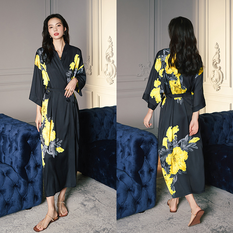 Satin Sleepwear Women Summer Luxury 3/4 Sleeve Nightgown Bathrobe Plus Size - Picture 19 of 52
