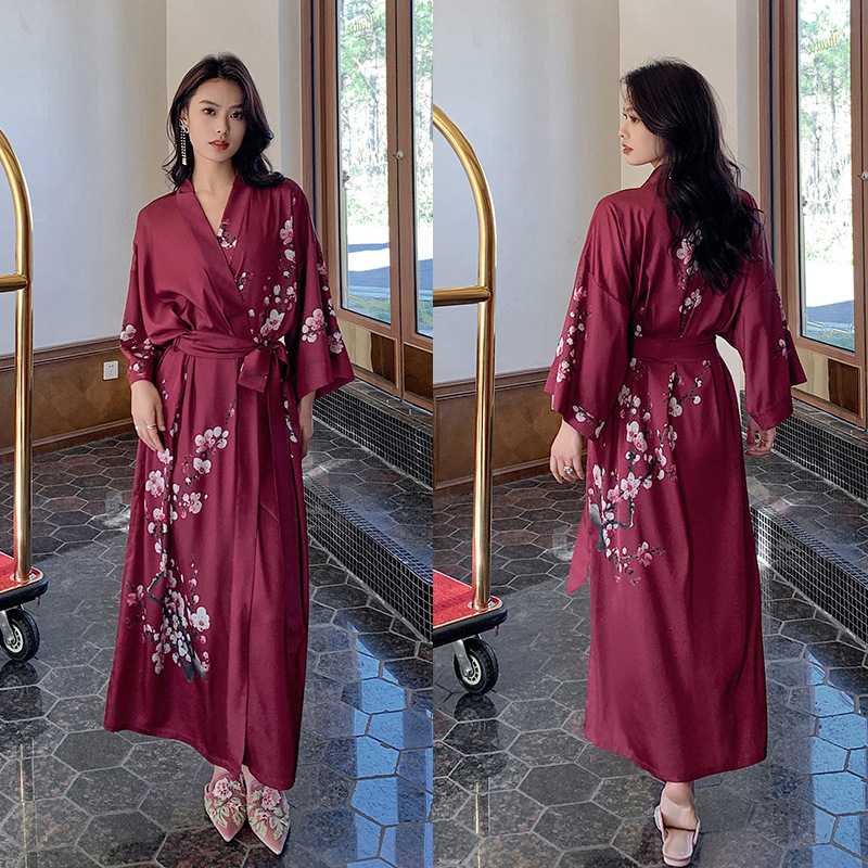 Satin Sleepwear Women Summer Luxury 3/4 Sleeve Nightgown Bathrobe Plus Size - Picture 20 of 52