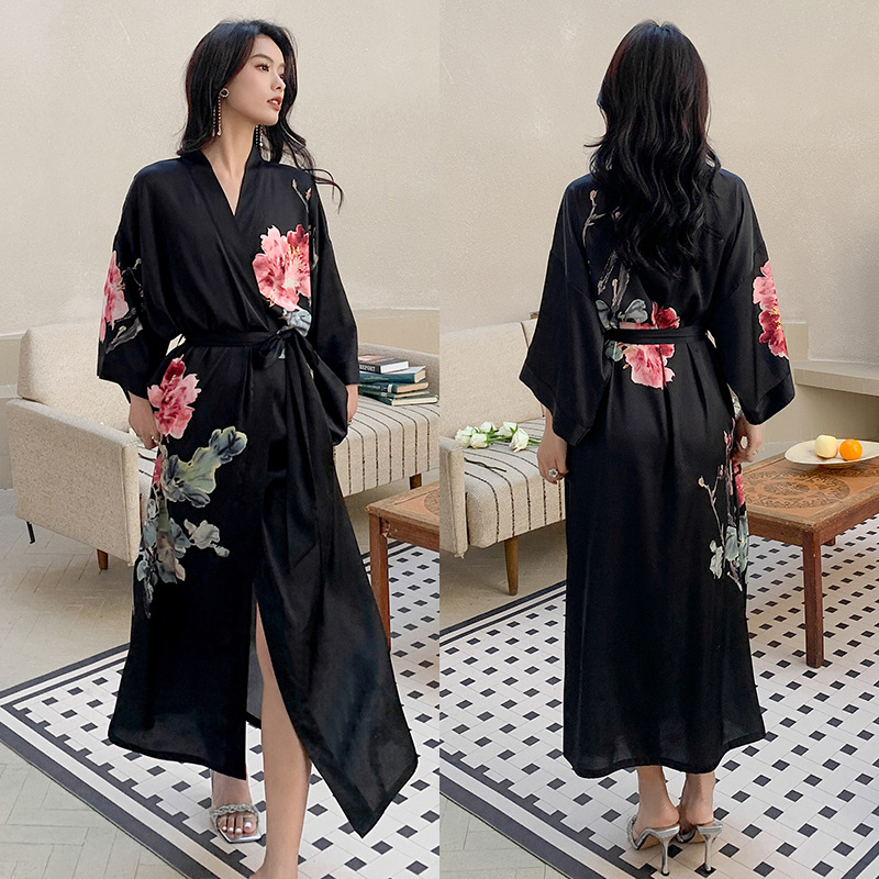 Satin Sleepwear Women Summer Luxury 3/4 Sleeve Nightgown Bathrobe Plus Size - Picture 22 of 52