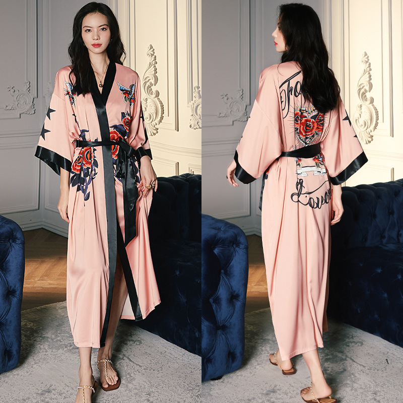 Satin Sleepwear Women Summer Luxury 3/4 Sleeve Nightgown Bathrobe Plus Size - Picture 23 of 52