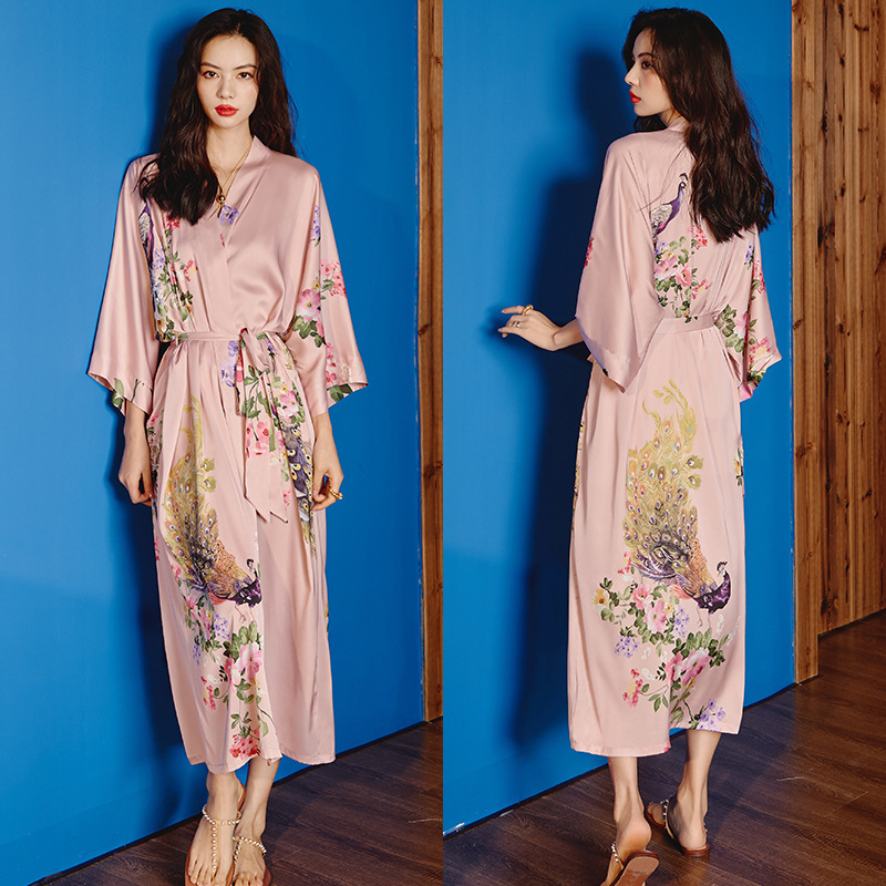 Satin Sleepwear Women Summer Luxury 3/4 Sleeve Nightgown Bathrobe Plus Size - Picture 25 of 52