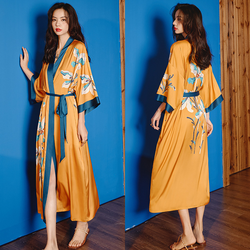 Satin Sleepwear Women Summer Luxury 3/4 Sleeve Nightgown Bathrobe Plus Size - Picture 26 of 52
