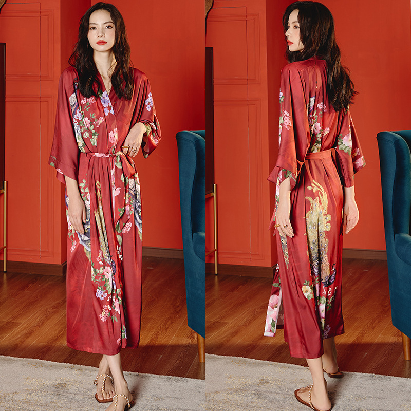 Satin Sleepwear Women Summer Luxury 3/4 Sleeve Nightgown Bathrobe Plus Size - Picture 27 of 52