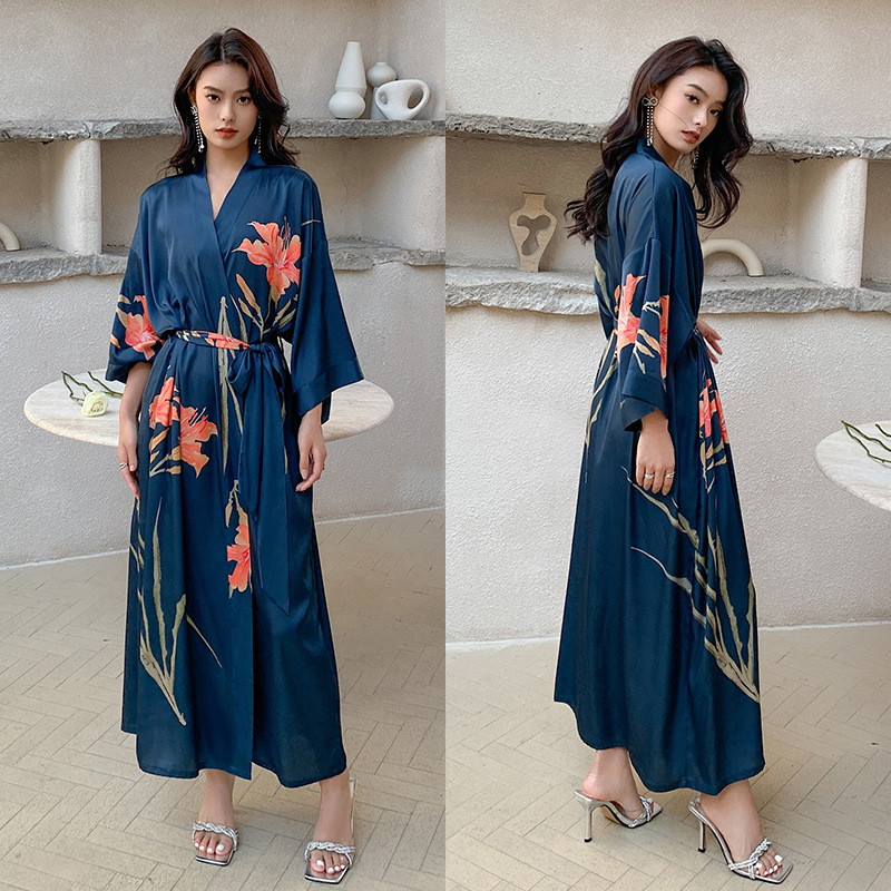 Satin Sleepwear Women Summer Luxury 3/4 Sleeve Nightgown Bathrobe Plus Size - Picture 28 of 52