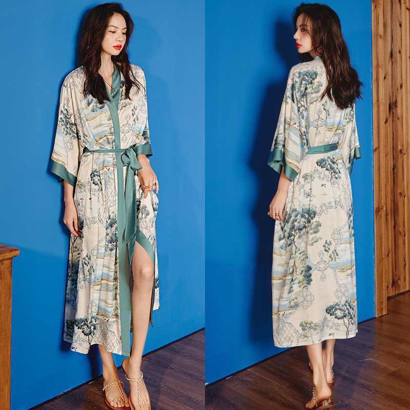 Satin Sleepwear Women Summer Luxury 3/4 Sleeve Nightgown Bathrobe Plus Size - Picture 29 of 52