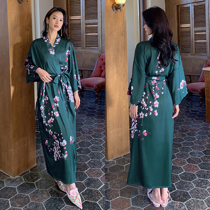 Satin Sleepwear Women Summer Luxury 3/4 Sleeve Nightgown Bathrobe Plus Size - Picture 30 of 52