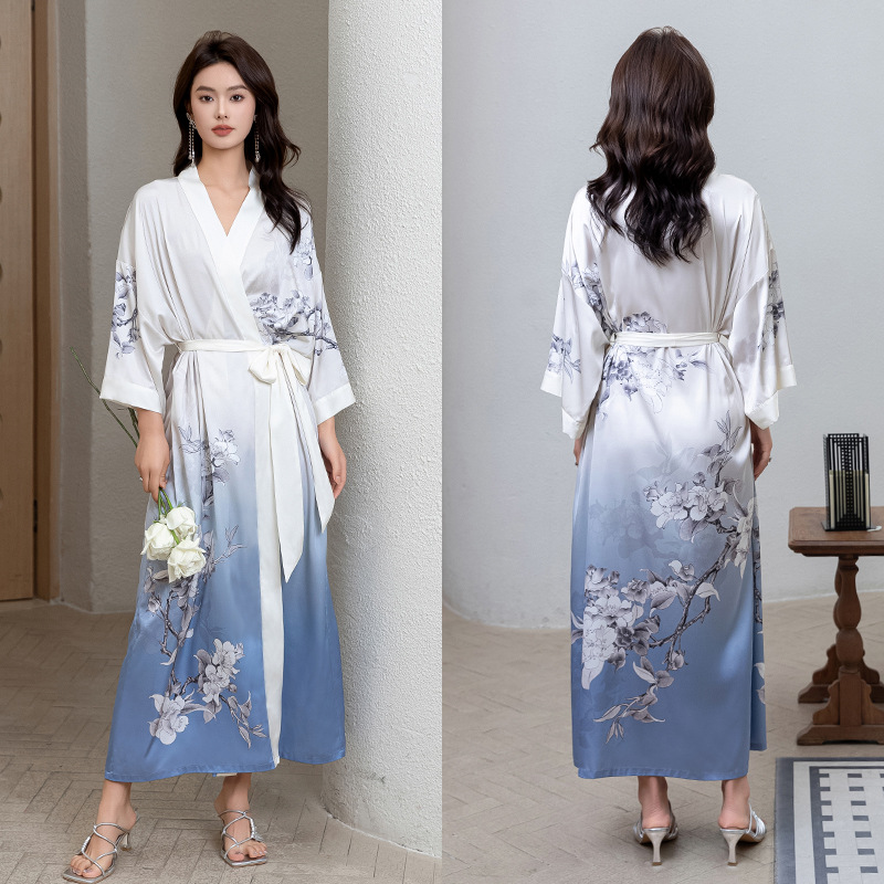 Satin Sleepwear Women Summer Luxury 3/4 Sleeve Nightgown Bathrobe Plus Size - Picture 31 of 52