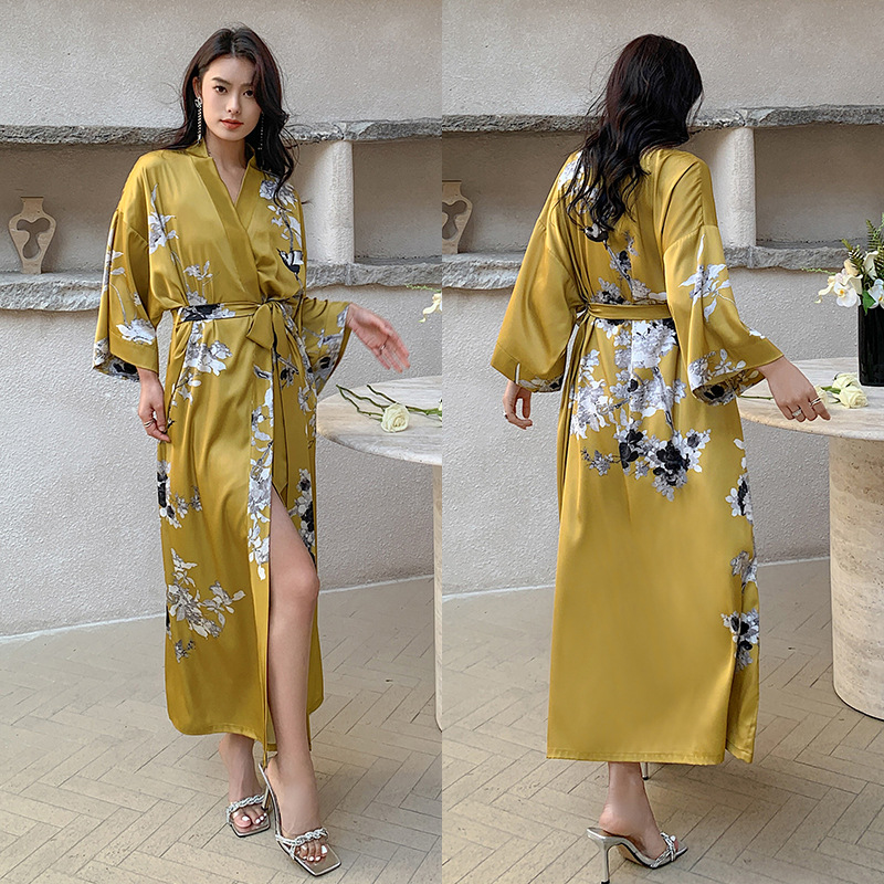 Satin Sleepwear Women Summer Luxury 3/4 Sleeve Nightgown Bathrobe Plus Size - Picture 32 of 52