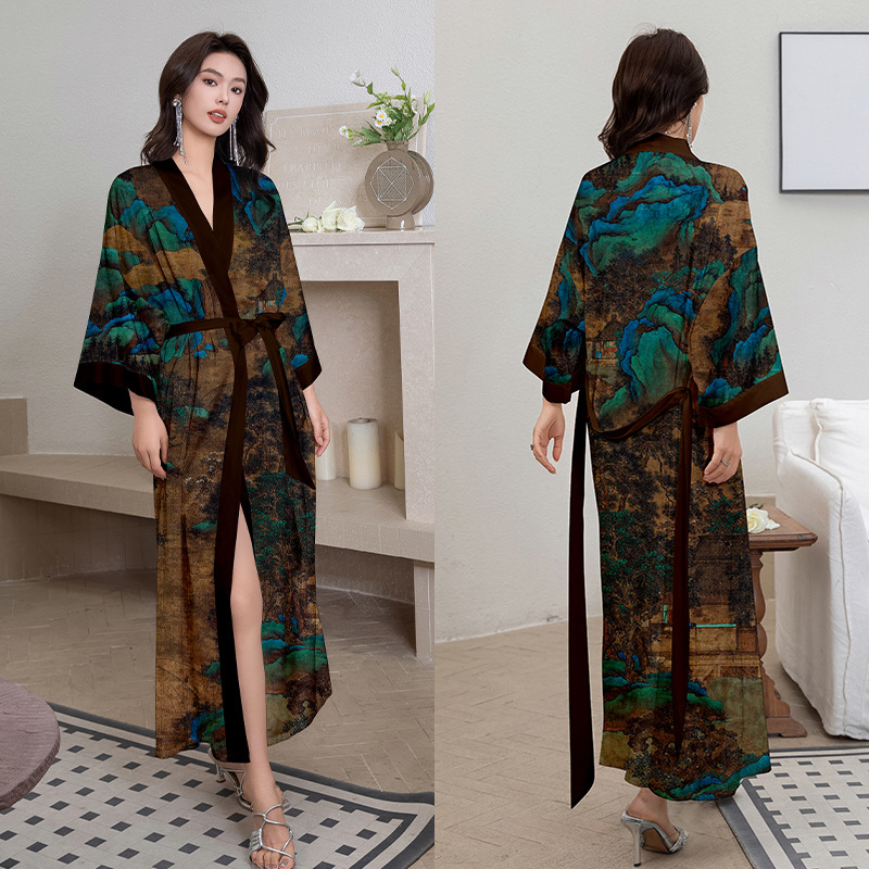 Satin Sleepwear Women Summer Luxury 3/4 Sleeve Nightgown Bathrobe Plus Size - Picture 33 of 52