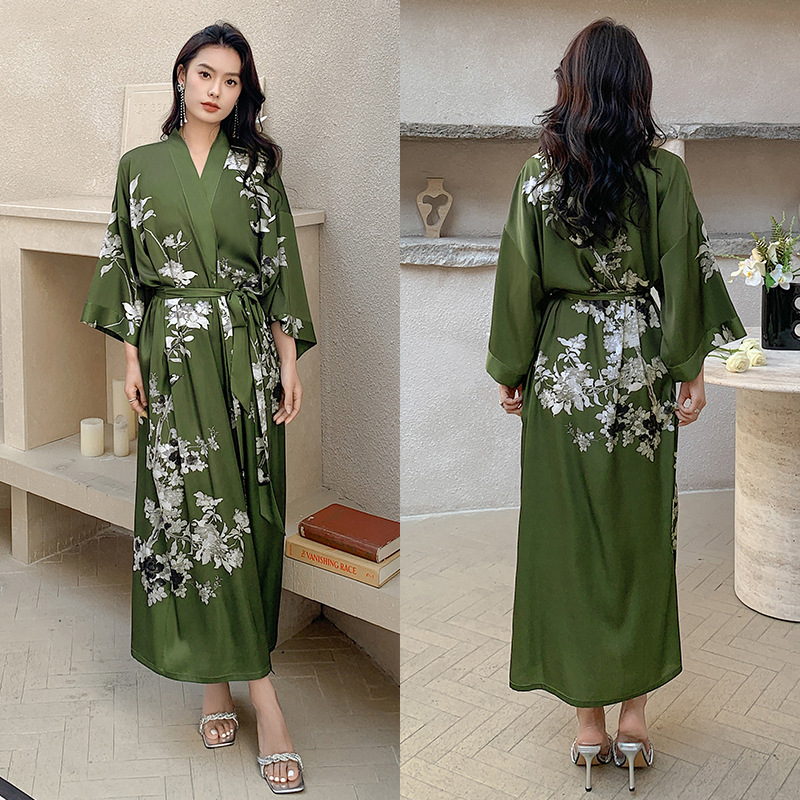 Satin Sleepwear Women Summer Luxury 3/4 Sleeve Nightgown Bathrobe Plus Size - Picture 34 of 52