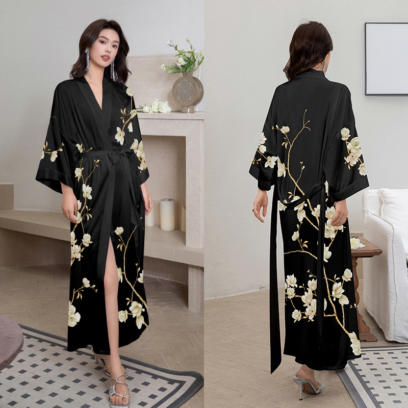 Satin Sleepwear Women Summer Luxury 3/4 Sleeve Nightgown Bathrobe Plus Size - Picture 35 of 52