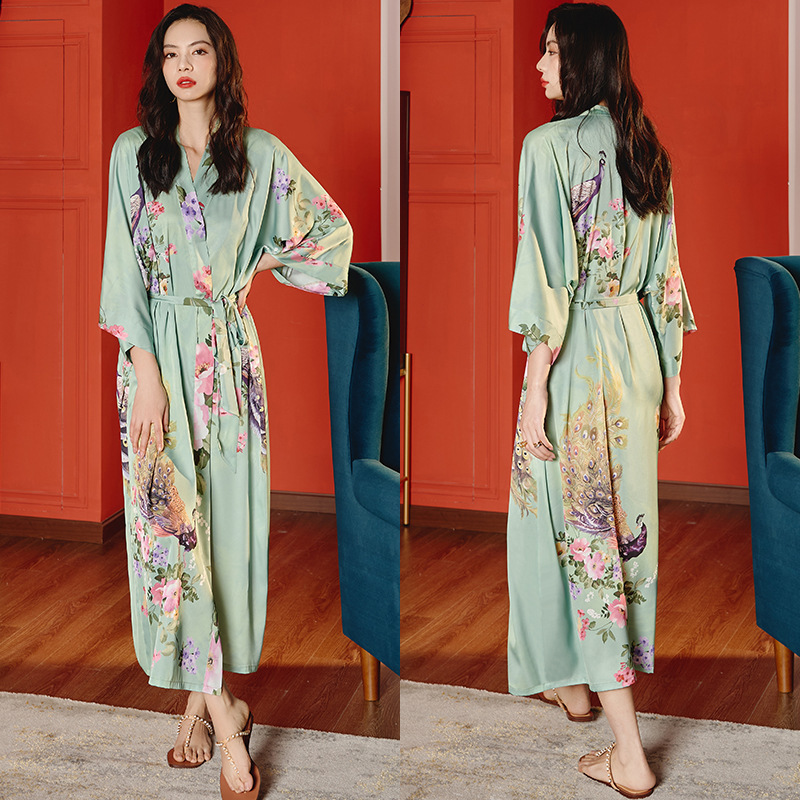 Satin Sleepwear Women Summer Luxury 3/4 Sleeve Nightgown Bathrobe Plus Size - Picture 36 of 52