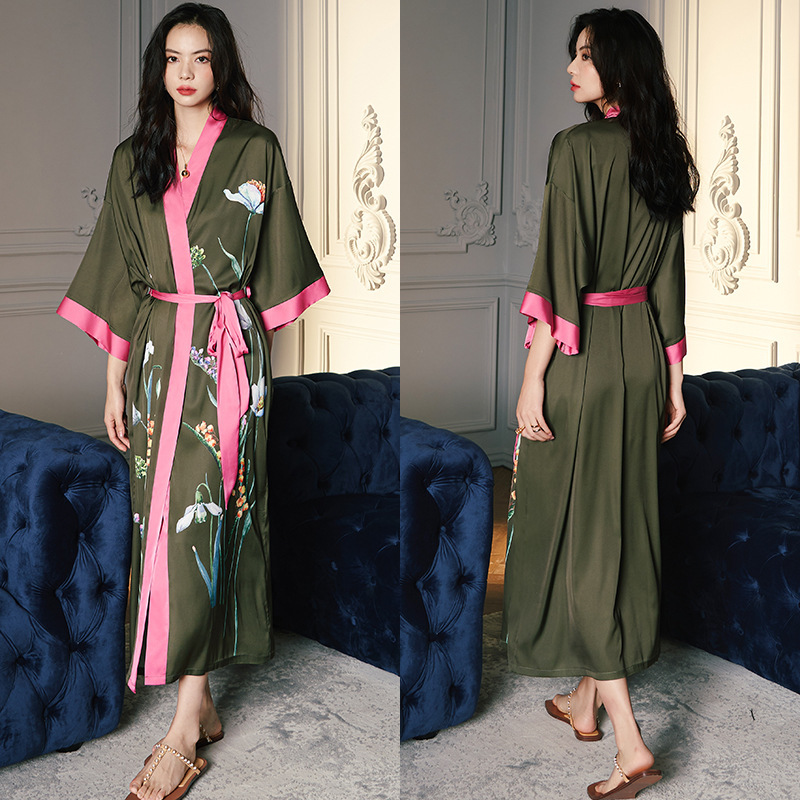 Satin Sleepwear Women Summer Luxury 3/4 Sleeve Nightgown Bathrobe Plus Size - Picture 37 of 52