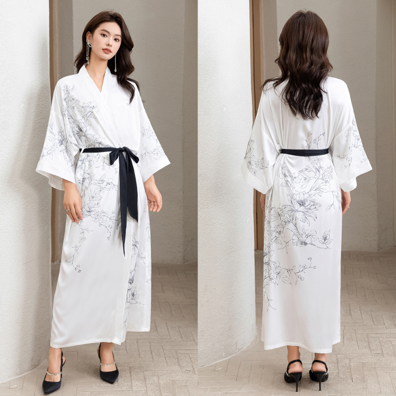 Satin Sleepwear Women Summer Luxury 3/4 Sleeve Nightgown Bathrobe Plus Size - Picture 38 of 52