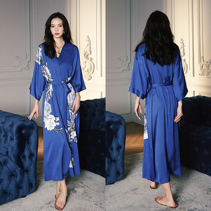 Satin Sleepwear Women Summer Luxury 3/4 Sleeve Nightgown Bathrobe Plus Size - Picture 39 of 52