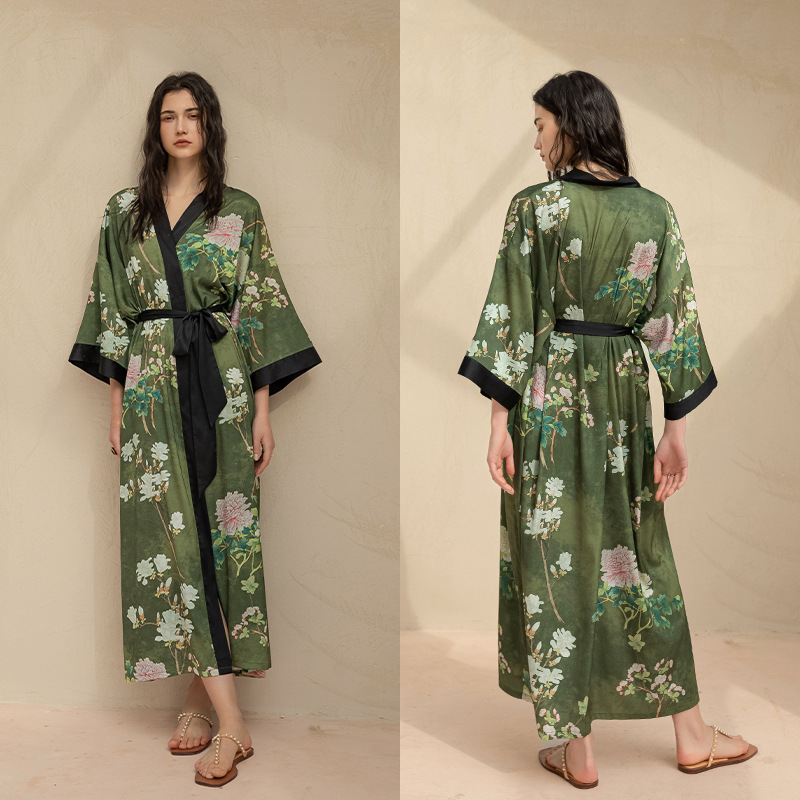 Satin Sleepwear Women Summer Luxury 3/4 Sleeve Nightgown Bathrobe Plus Size - Picture 40 of 52