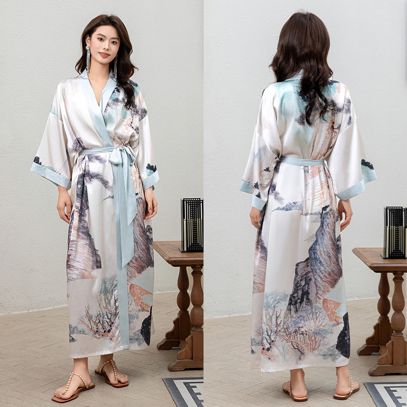 Satin Sleepwear Women Summer Luxury 3/4 Sleeve Nightgown Bathrobe Plus Size - Picture 41 of 52