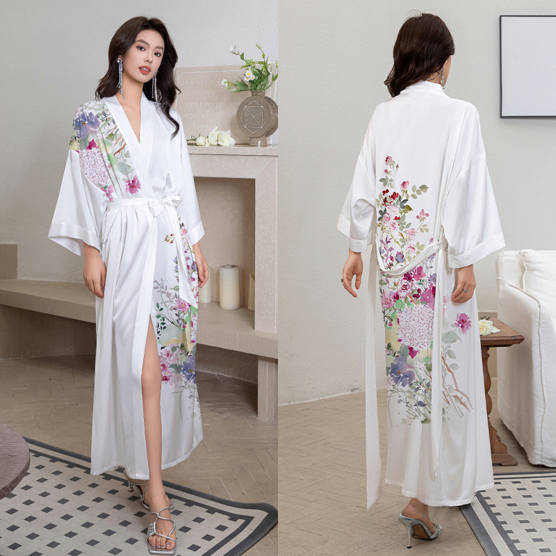 Satin Sleepwear Women Summer Luxury 3/4 Sleeve Nightgown Bathrobe Plus Size - Picture 42 of 52