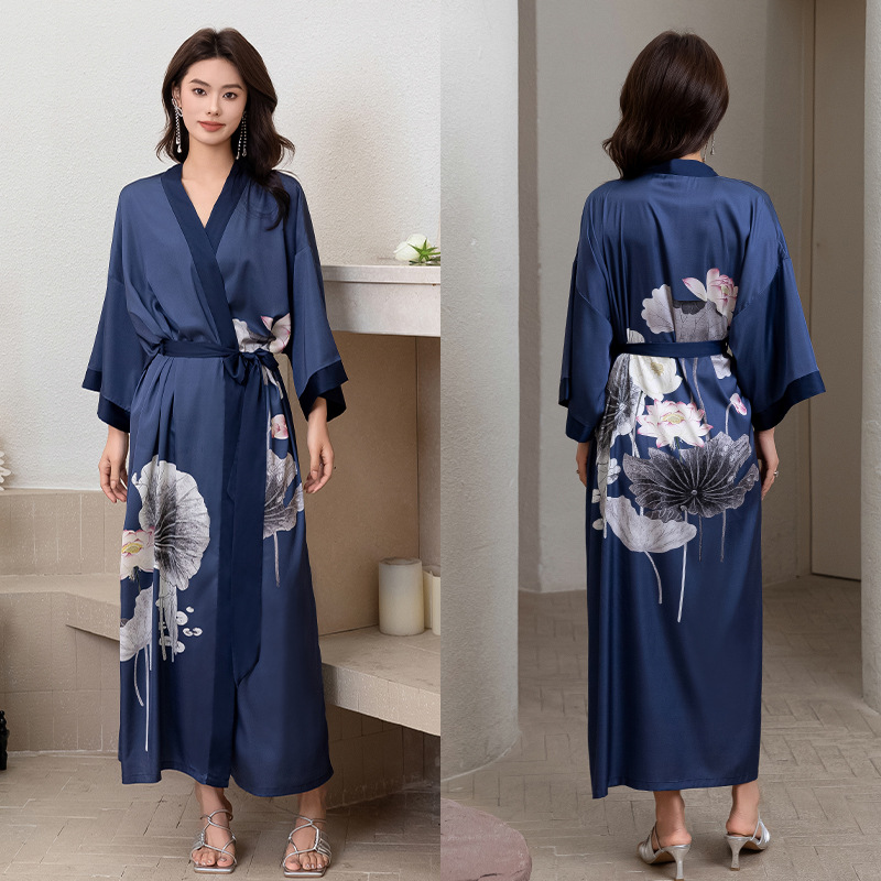 Satin Sleepwear Women Summer Luxury 3/4 Sleeve Nightgown Bathrobe Plus Size - Picture 43 of 52