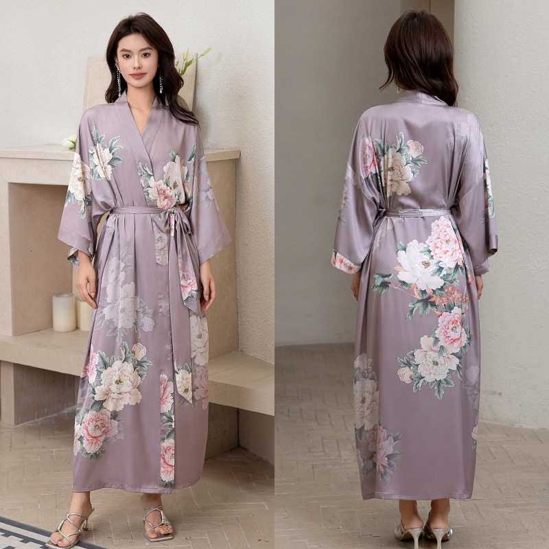 Satin Sleepwear Women Summer Luxury 3/4 Sleeve Nightgown Bathrobe Plus Size - Picture 44 of 52
