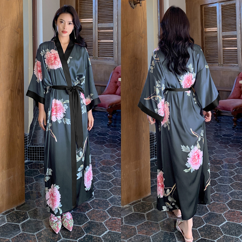 Satin Sleepwear Women Summer Luxury 3/4 Sleeve Nightgown Bathrobe Plus Size - Picture 45 of 52