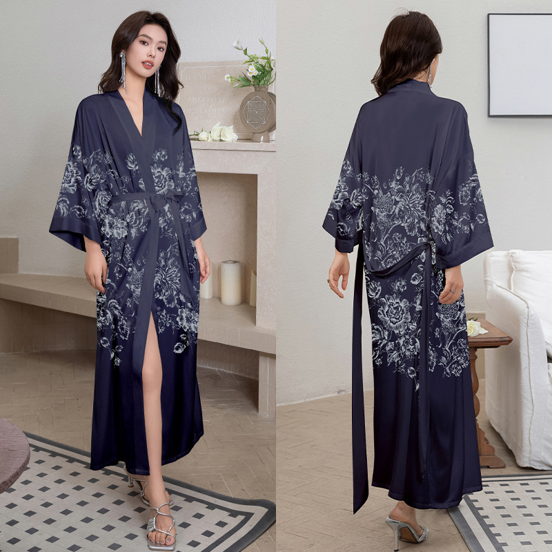 Satin Sleepwear Women Summer Luxury 3/4 Sleeve Nightgown Bathrobe Plus Size - Picture 46 of 52