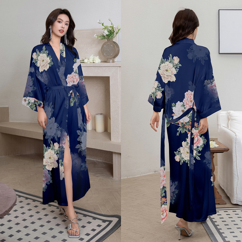 Satin Sleepwear Women Summer Luxury 3/4 Sleeve Nightgown Bathrobe Plus Size - Picture 47 of 52