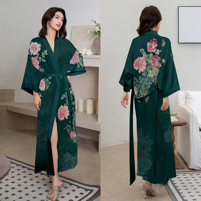 Satin Sleepwear Women Summer Luxury 3/4 Sleeve Nightgown Bathrobe Plus Size - Picture 48 of 52