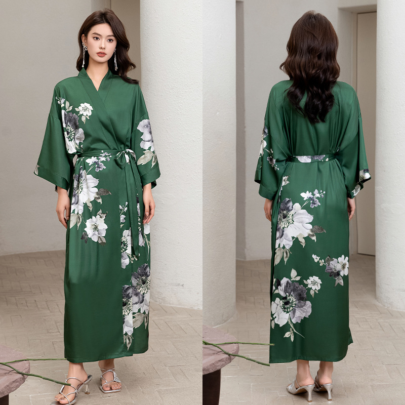 Satin Sleepwear Women Summer Luxury 3/4 Sleeve Nightgown Bathrobe Plus Size - Picture 49 of 52
