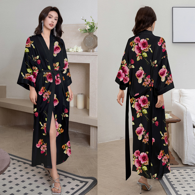 Satin Sleepwear Women Summer Luxury 3/4 Sleeve Nightgown Bathrobe Plus Size - Picture 50 of 52