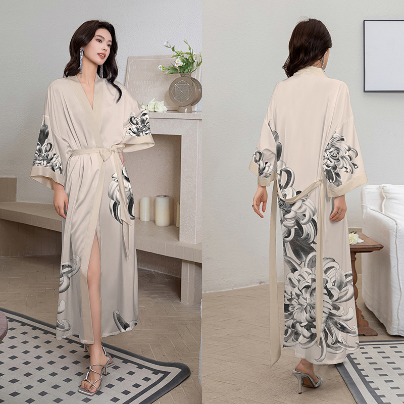 Satin Sleepwear Women Summer Luxury 3/4 Sleeve Nightgown Bathrobe Plus Size - Picture 51 of 52