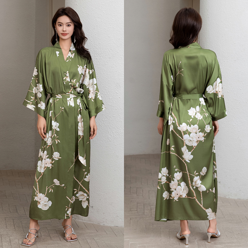Satin Sleepwear Women Summer Luxury 3/4 Sleeve Nightgown Bathrobe Plus Size - Picture 52 of 52