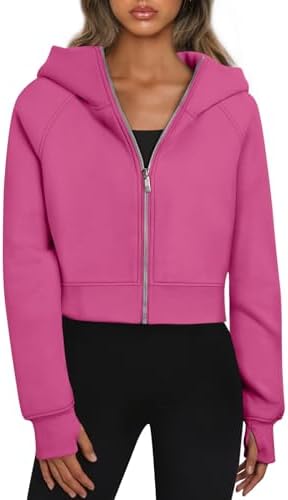 Women Zip Up Hoodies Jackets Cropped Sweatshirts Fleece Fall Outfits Casual Tops - Picture 21 of 29