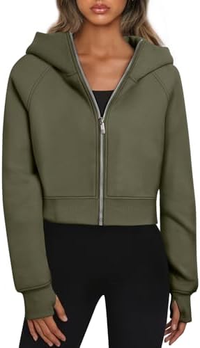 Women Zip Up Hoodies Jackets Cropped Sweatshirts Fleece Fall Outfits Casual Tops - Picture 19 of 29
