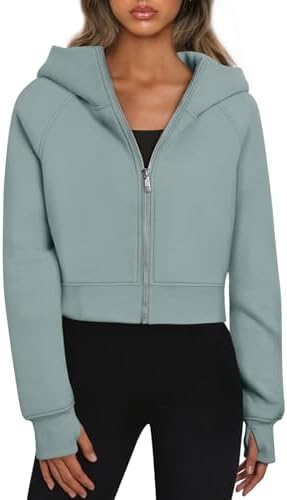 Women Zip Up Hoodies Jackets Cropped Sweatshirts Fleece Fall Outfits Casual Tops - Picture 20 of 29