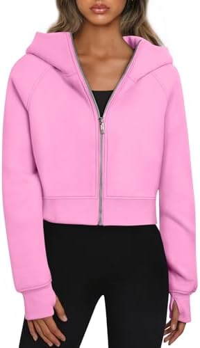 Women Zip Up Hoodies Jackets Cropped Sweatshirts Fleece Fall Outfits Casual Tops - Picture 22 of 29