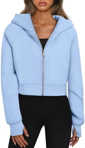 Women Zip Up Hoodies Jackets Cropped Sweatshirts Fleece Fall Outfits Casual Tops - Picture 23 of 29