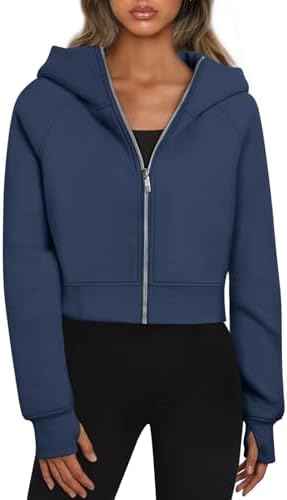 Women Zip Up Hoodies Jackets Cropped Sweatshirts Fleece Fall Outfits Casual Tops - Picture 24 of 29