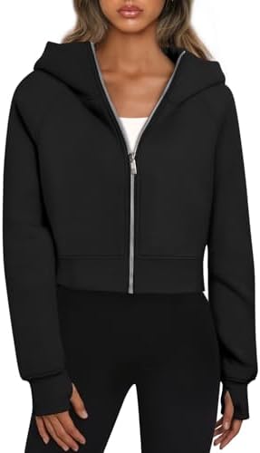 Women Zip Up Hoodies Jackets Cropped Sweatshirts Fleece Fall Outfits Casual Tops - Picture 25 of 29