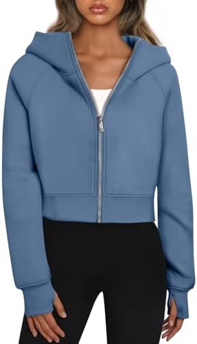 Women Zip Up Hoodies Jackets Cropped Sweatshirts Fleece Fall Outfits Casual Tops - Picture 26 of 29