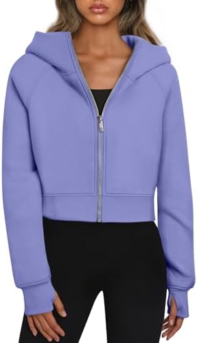 Women Zip Up Hoodies Jackets Cropped Sweatshirts Fleece Fall Outfits Casual Tops - Picture 27 of 29