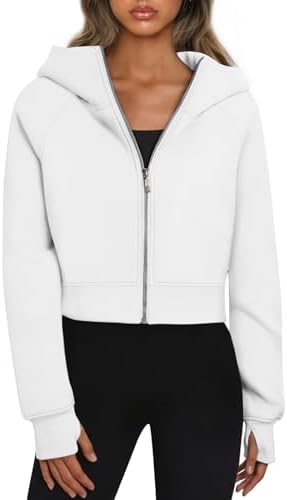Women Zip Up Hoodies Jackets Cropped Sweatshirts Fleece Fall Outfits Casual Tops - Picture 28 of 29